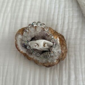 Crystal Beaded Bracelet and Gold Stud Earrings Set